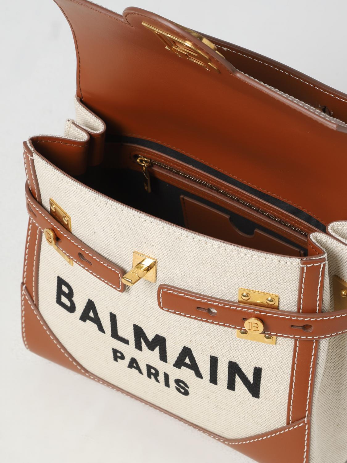 BALMAIN BORSA A MANO: Borsa B-Buzz Balmain in canvas e pelle, Beige - Img 4