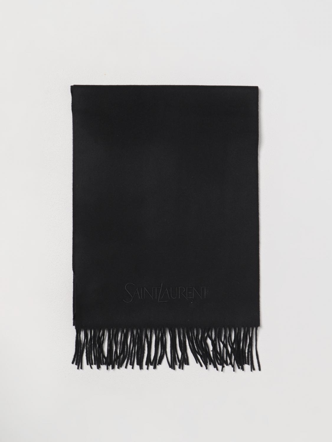 SAINT LAURENT: cashmere scarf with logo - Black | Saint Laurent
