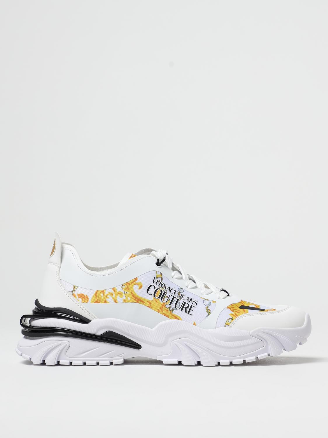 VERSACE JEANS COUTURE SNEAKERS: Sneakers Baroque Versace Jeans Couture in nylon e pelle sintetica, Bianco - Img 1