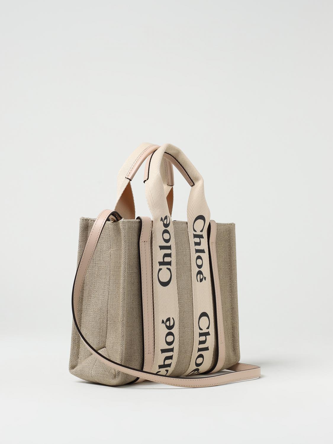 CHLOÉ BORSA A MANO: Borsa Woody Chloé in canvas con logo, Crema - Img 2