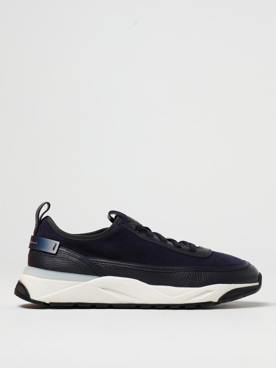 SANTONI SNEAKERS: Sneakers Santoni in pelle, Blue - Img 1