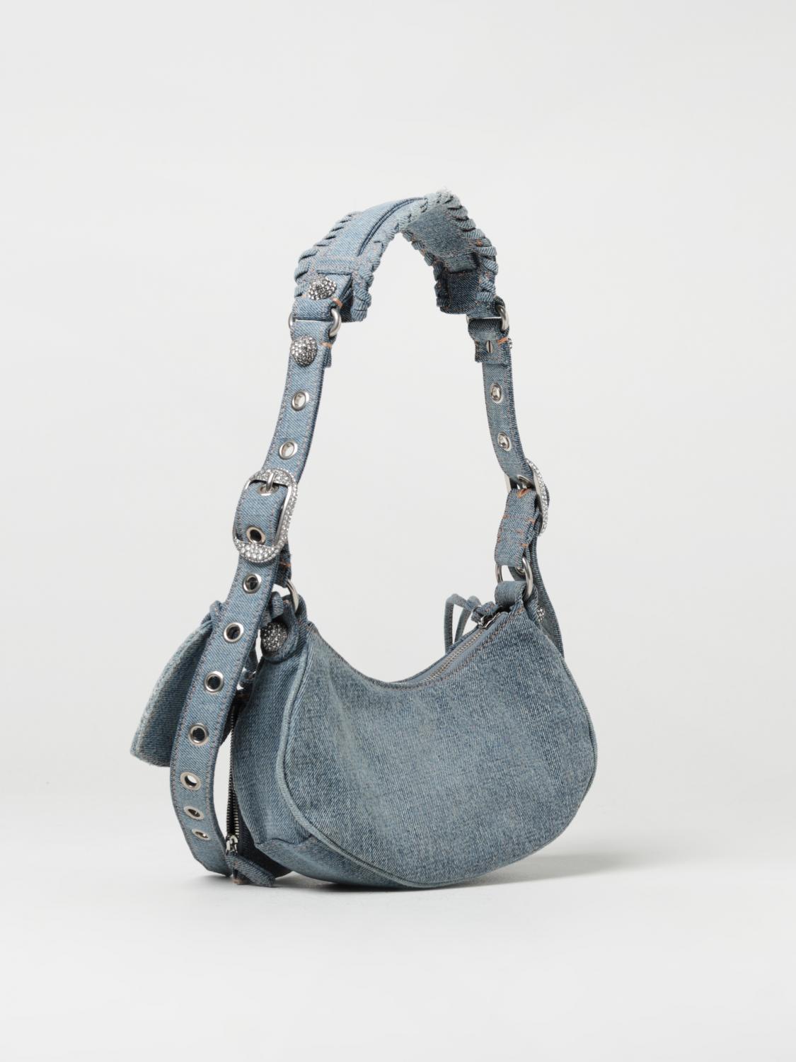 BALENCIAGA MINI BAG: Balenciaga Le Cagole bag in denim with applications, Blue - Img 2