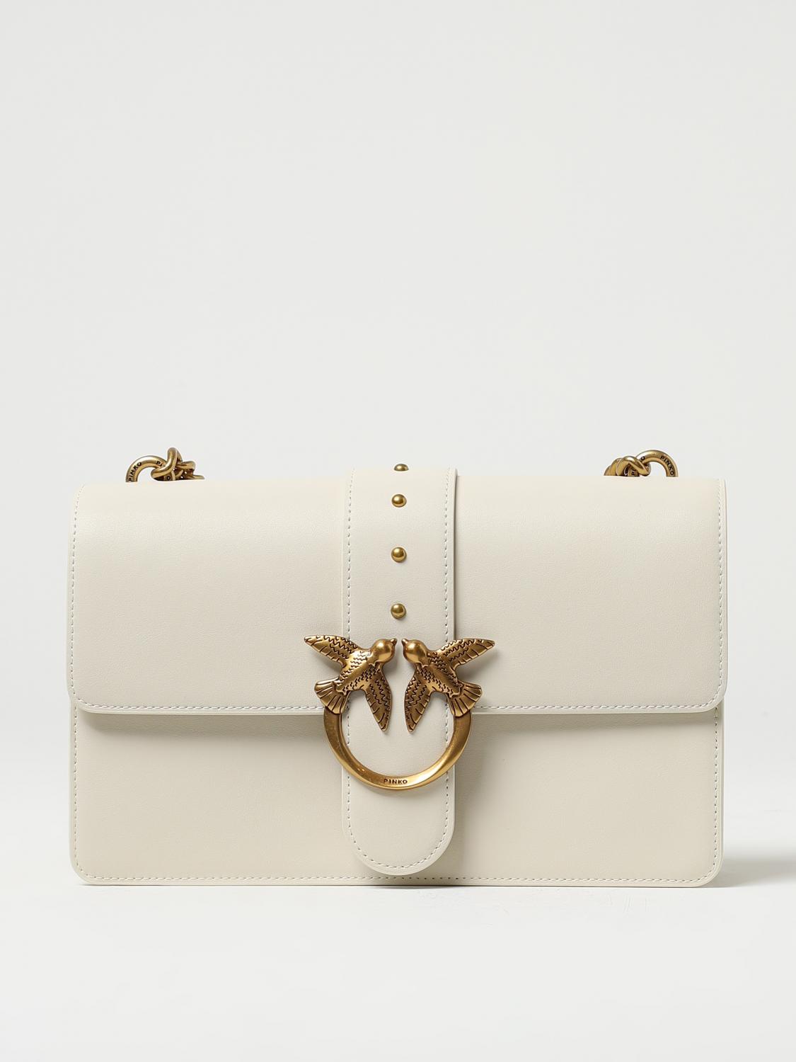 PINKO BORSA A SPALLA: Borsa Love One Classic Pinko in pelle liscia, Bianco - Img 1
