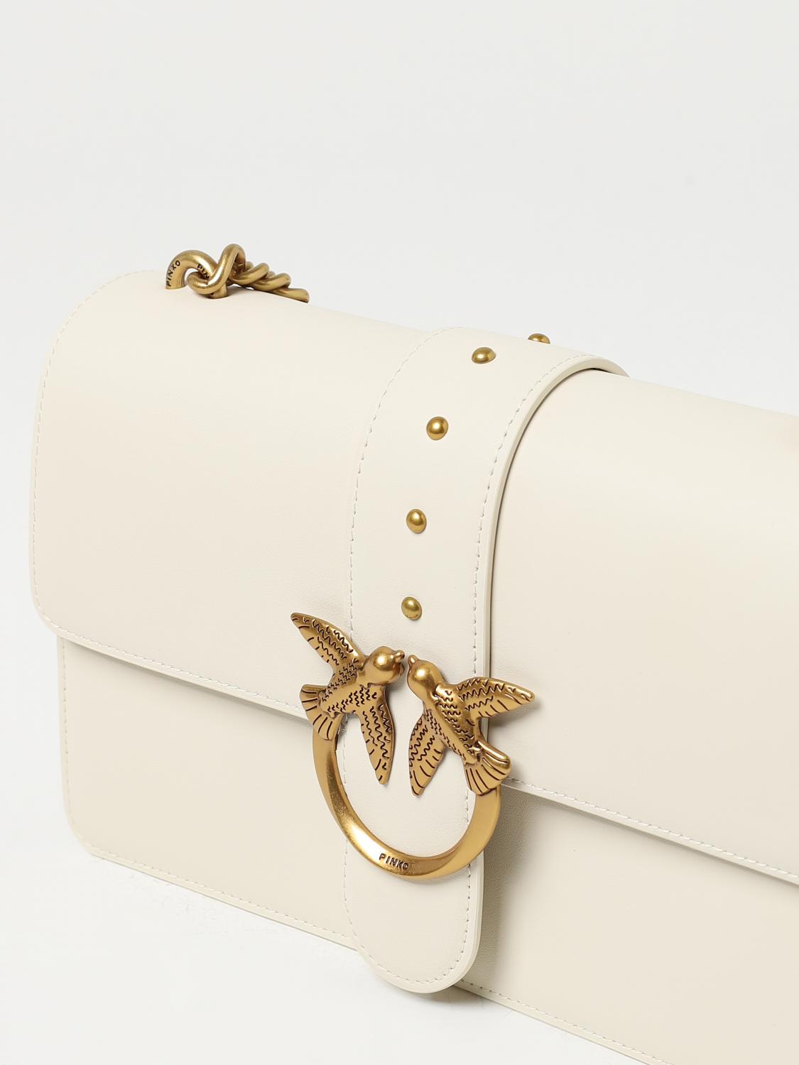 PINKO BORSA A SPALLA: Borsa Love One Classic Pinko in pelle liscia, Bianco - Img 3