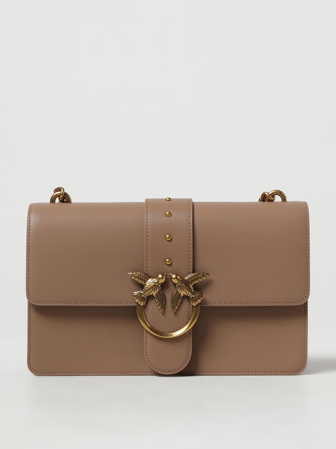 PINKO BORSA A SPALLA: Borsa Love One Classic Pinko in pelle liscia, Beige - Img 1