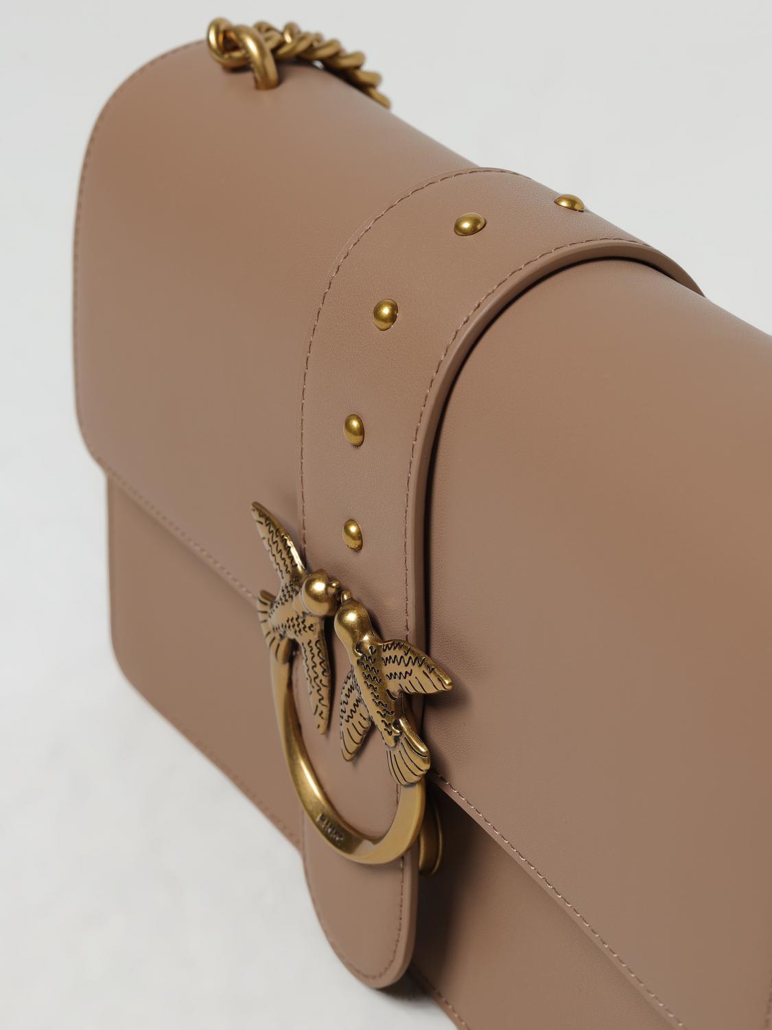 PINKO BORSA A SPALLA: Borsa Love One Classic Pinko in pelle liscia, Beige - Img 3
