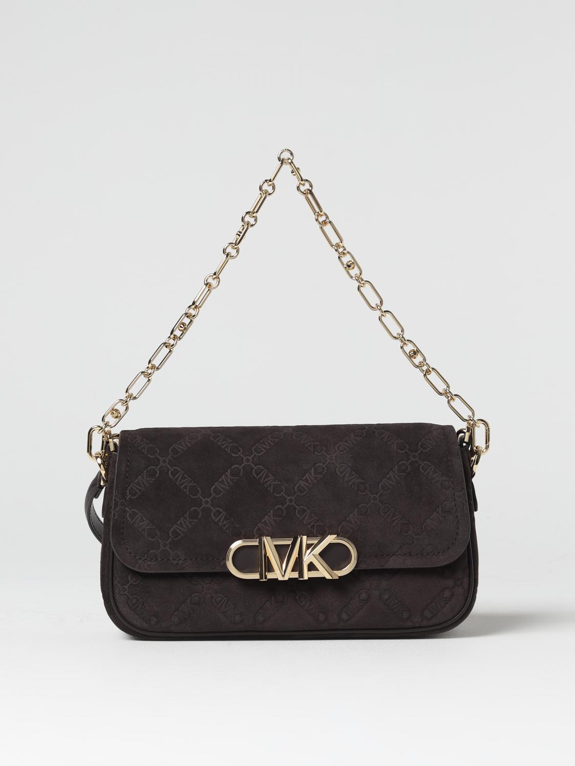 MICHAEL KORS SHOULDER BAG: Michael Kors Parker bag in suede with monogram, Brown - Img 1