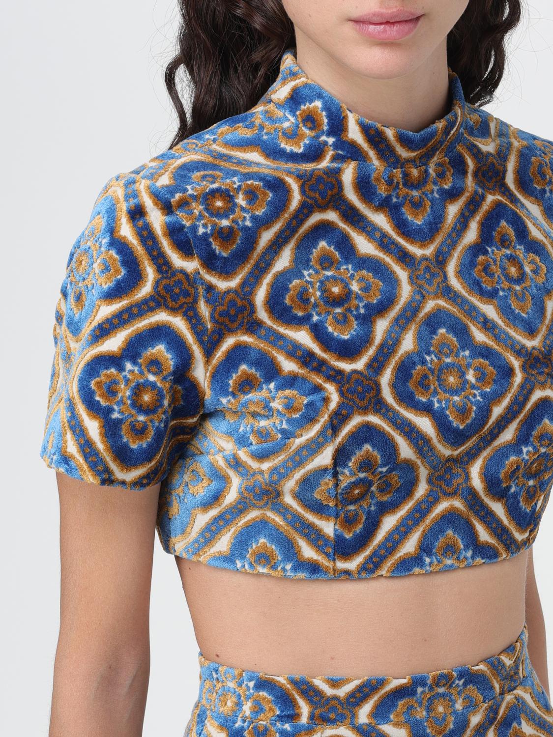 ETRO TOP: Etro top in viscose and cotton jacquard velvet, Blue - Img 5