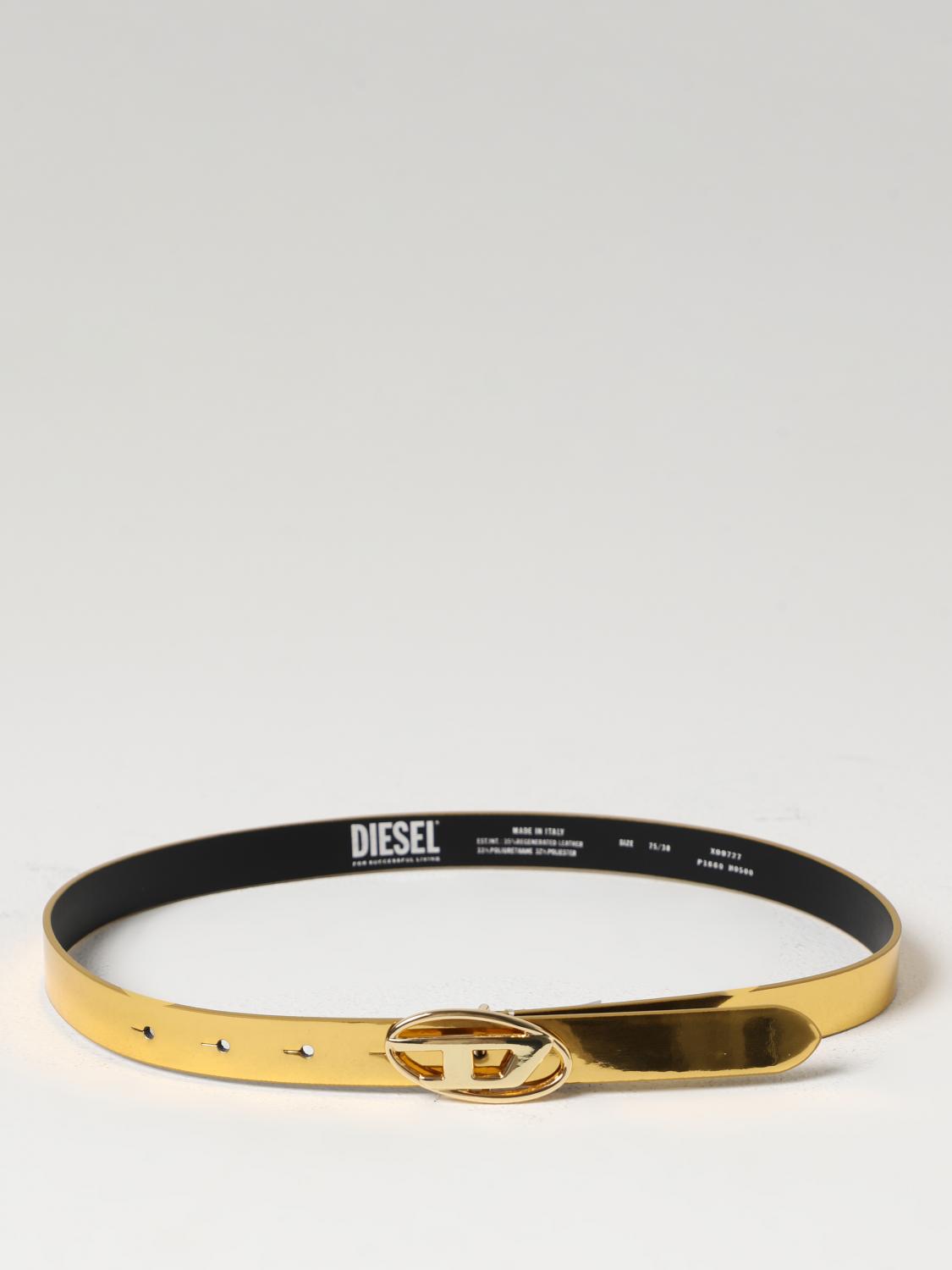 DIESEL: B-1DR belt in laminated leather with logo - Gold