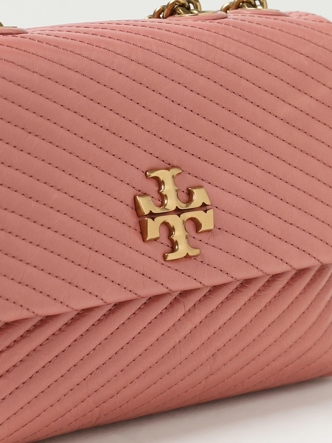 TORY BURCH: Kira Moto bag in quilted leather with monogram - Pink