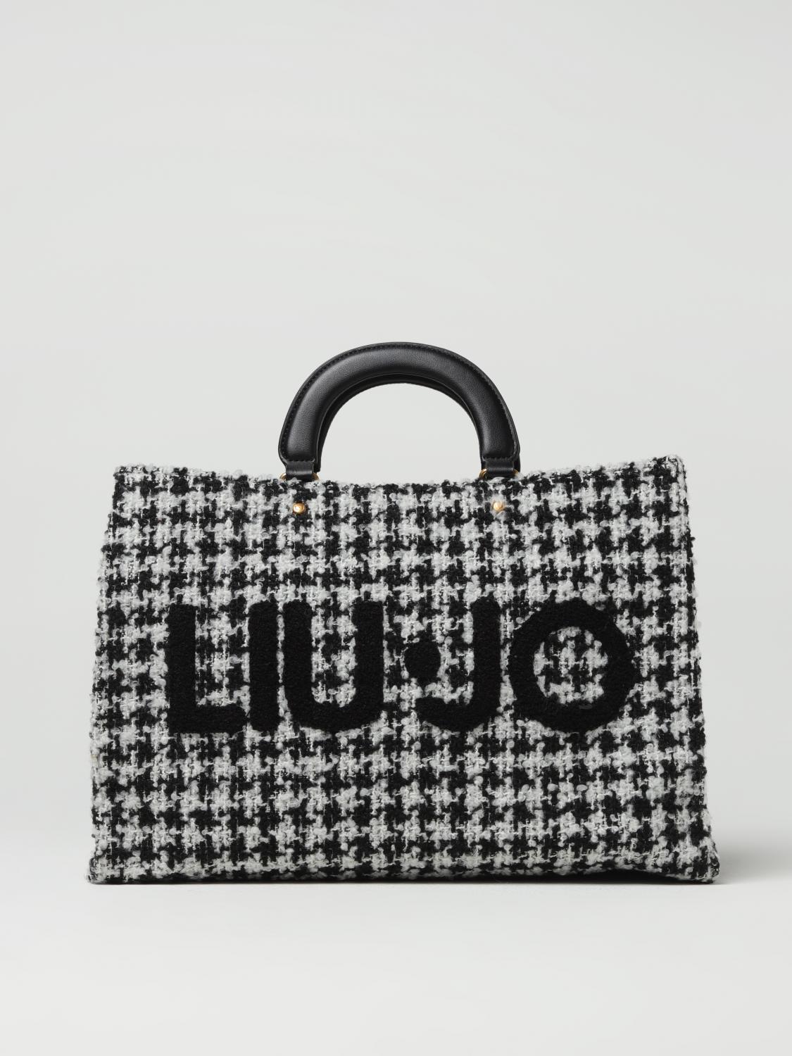 LIU JO BORSA A MANO: Borsa Brionia Liu Jo in tessuto motivo pied de poule, Nero - Img 1