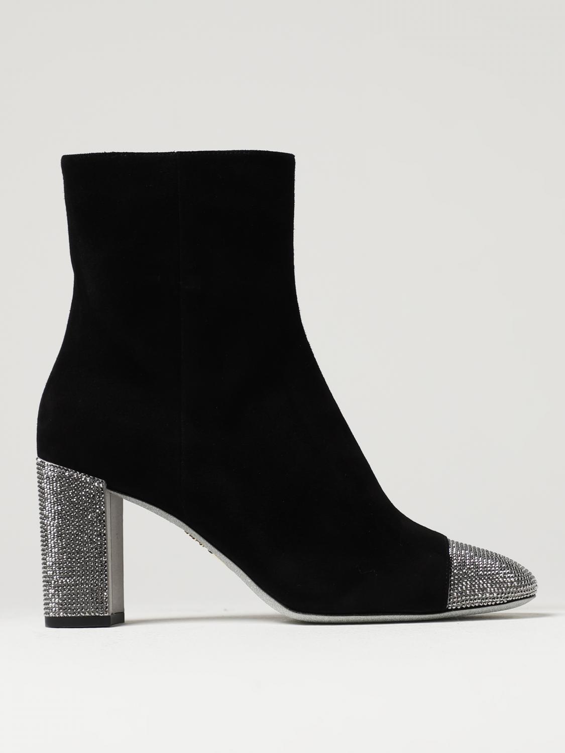 RENE CAOVILLA FLAT ANKLE BOOTS: Rene Caovilla Bonnie suede ankle boots with rhinestones, Black - Img 1