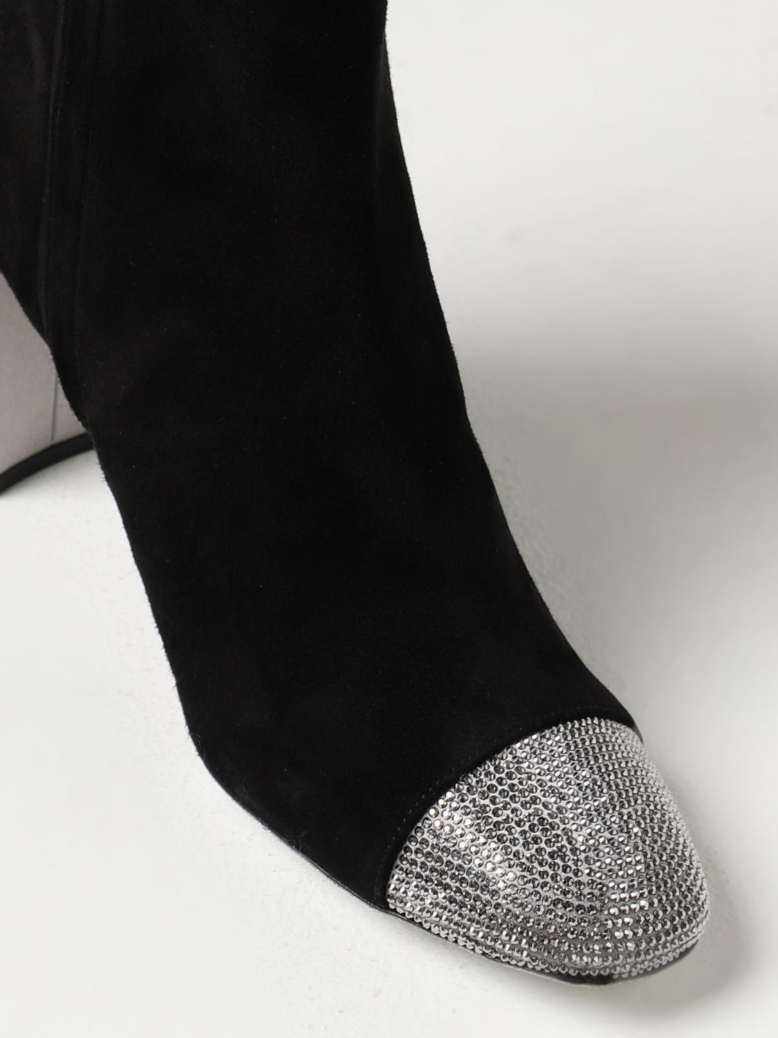 RENE CAOVILLA FLAT ANKLE BOOTS: Rene Caovilla Bonnie suede ankle boots with rhinestones, Black - Img 4