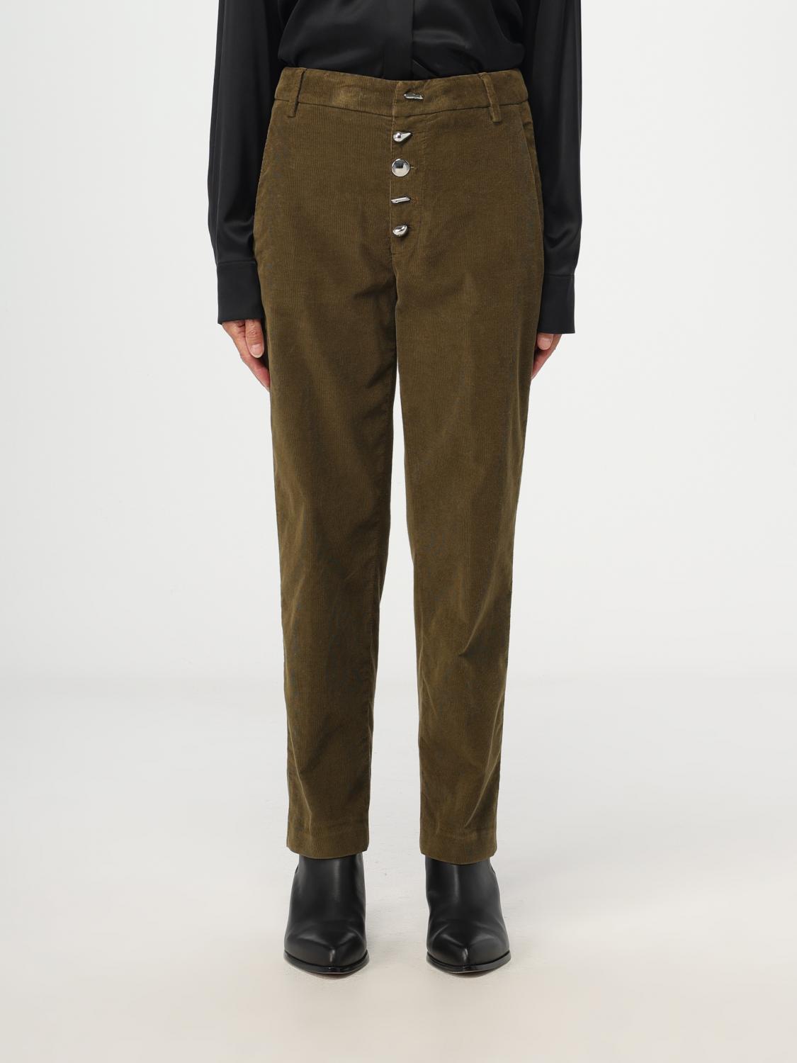 DONDUP PANTALONI: Pantalone cropped Dondup in velluto di misto cotone, Verde - Img 1