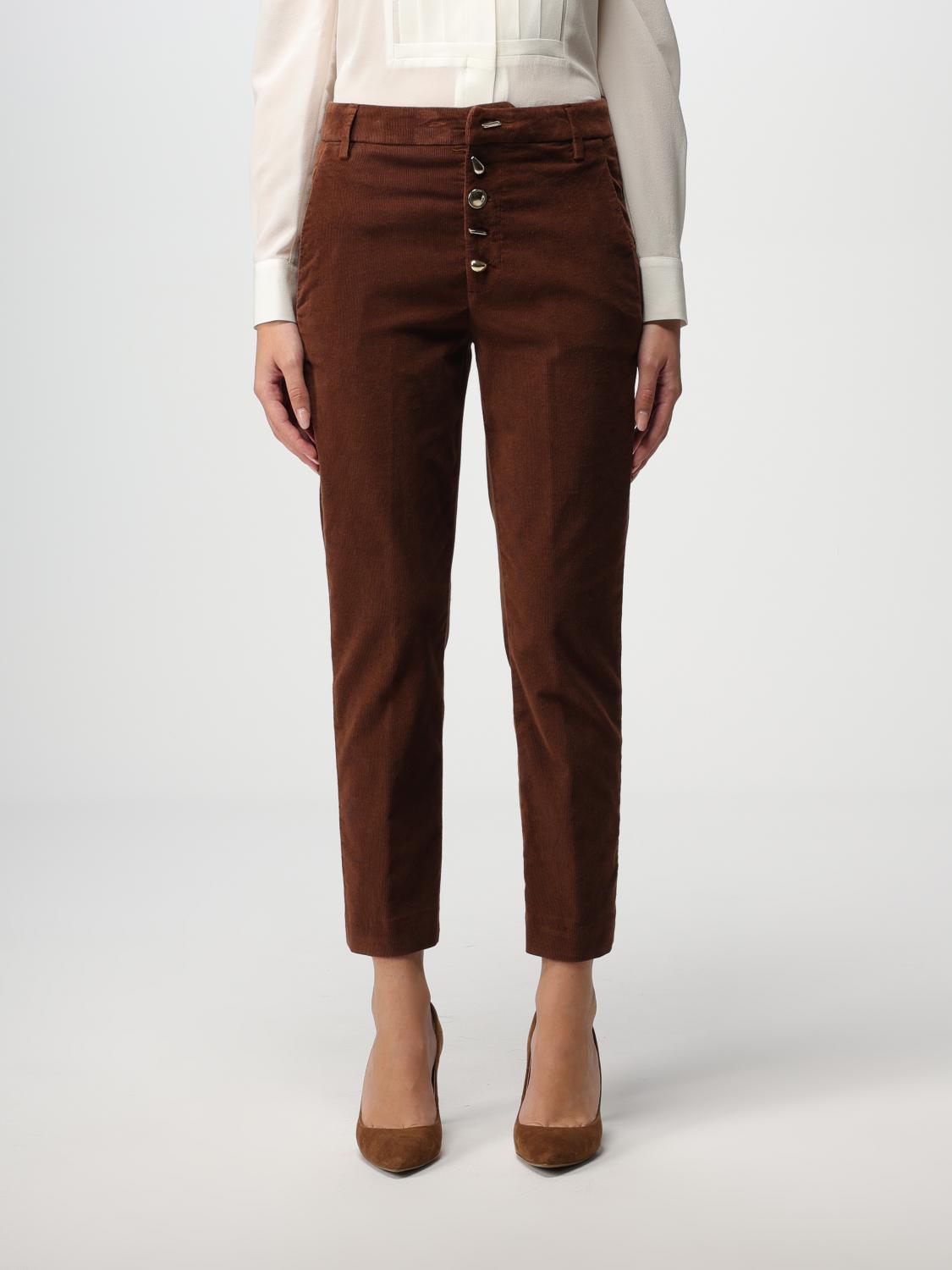 DONDUP PANTALONI: Pantalone cropped Dondup in velluto di misto cotone, Marrone - Img 1