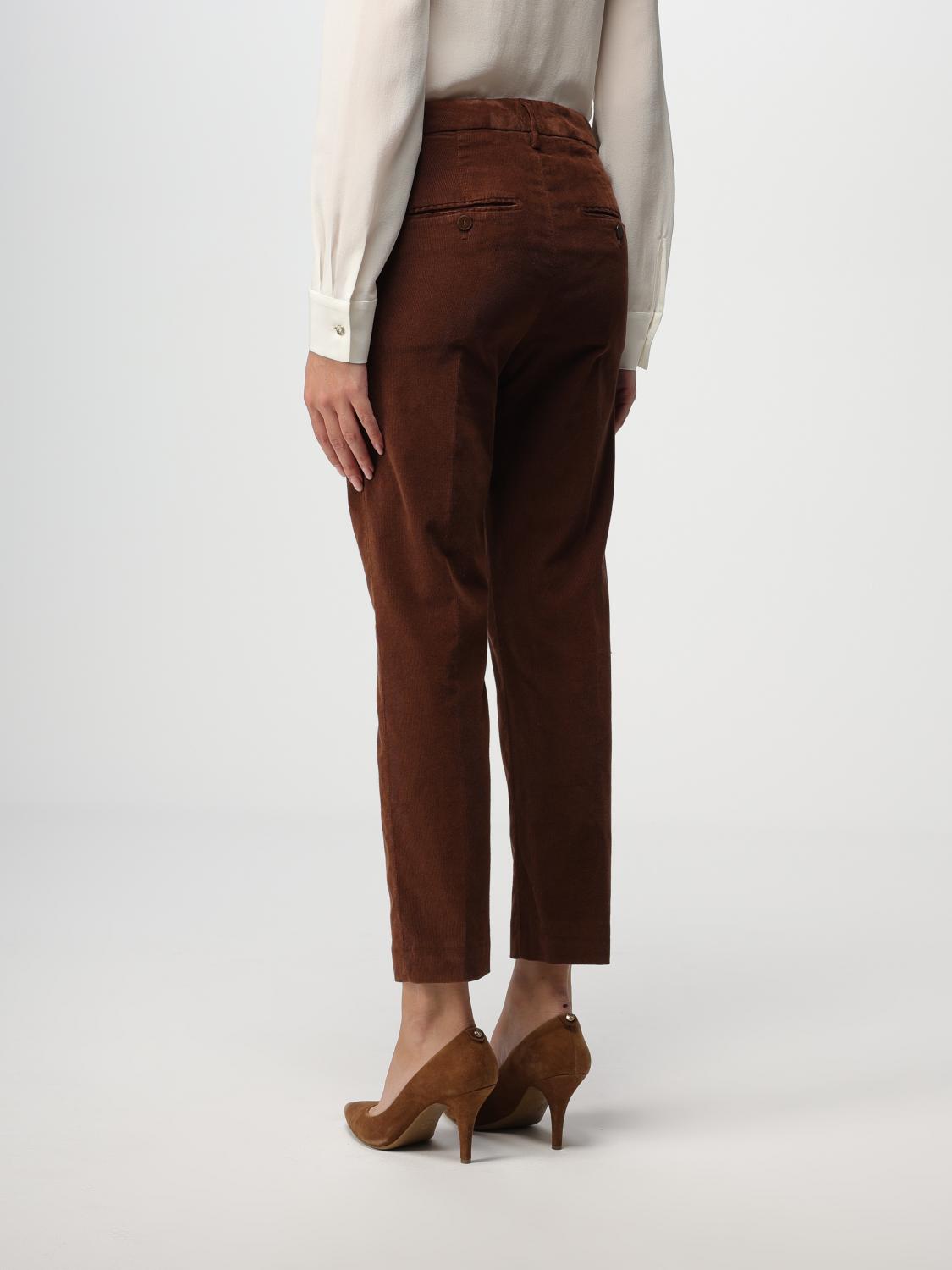 DONDUP PANTALONI: Pantalone cropped Dondup in velluto di misto cotone, Marrone - Img 2