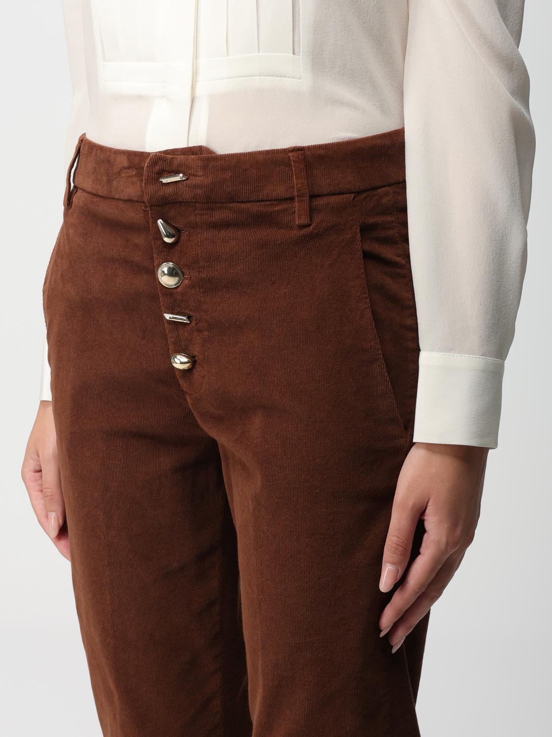 DONDUP PANTALONI: Pantalone cropped Dondup in velluto di misto cotone, Marrone - Img 3
