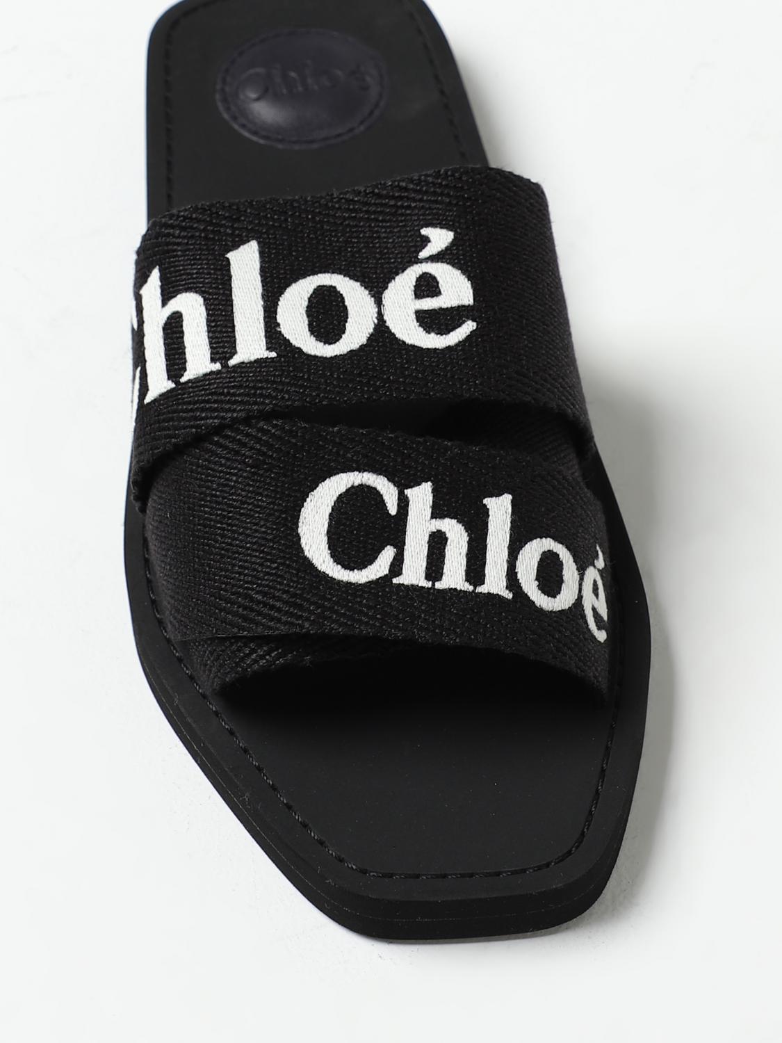 CHLOÉ SANDALI BASSO: Sandalo Woody Chloé in canvas con logo ricamato, Nero - Img 4