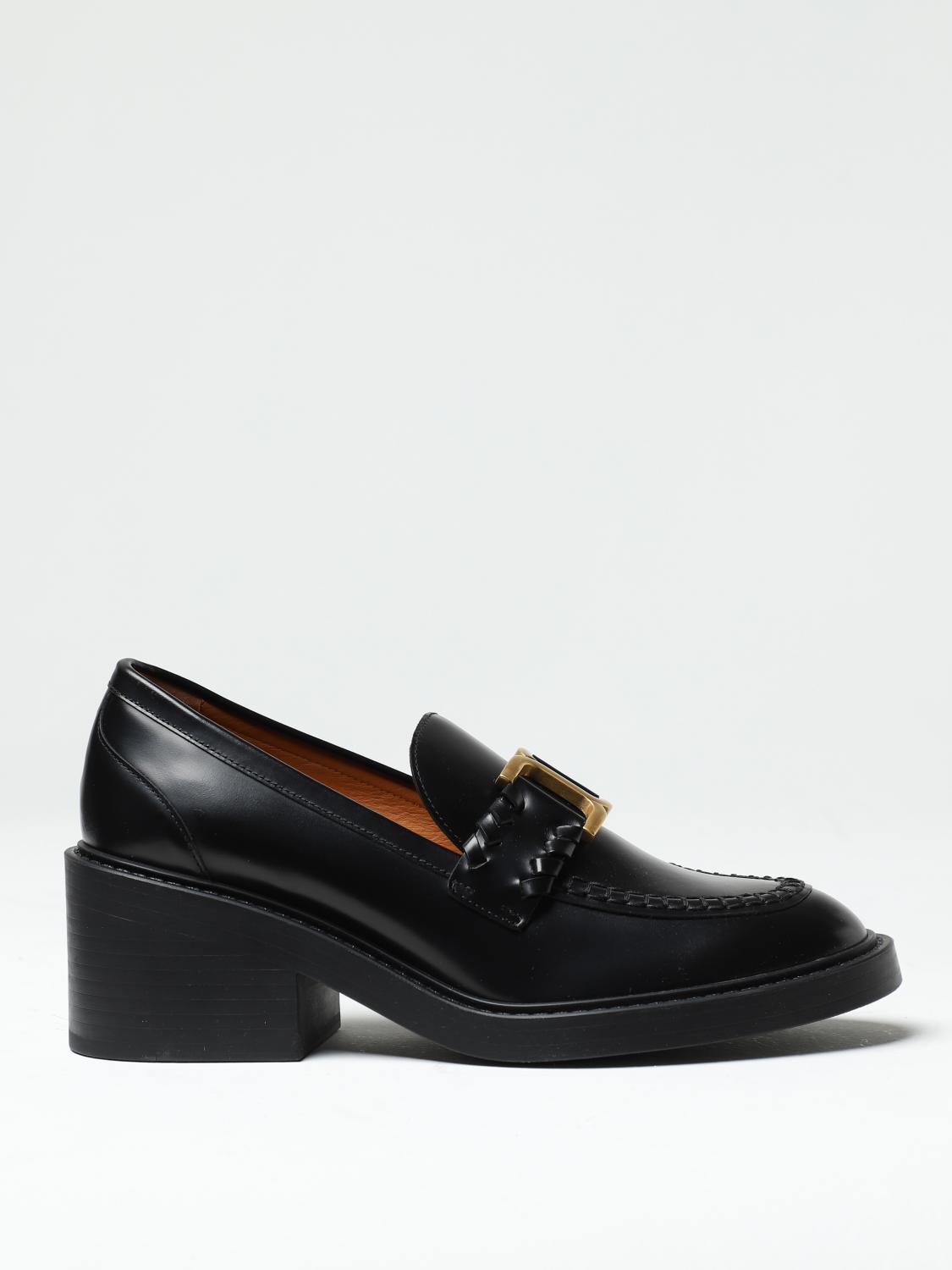 CHLOÉ: Chloé Marcie leather moccasins Black Chloé loafers