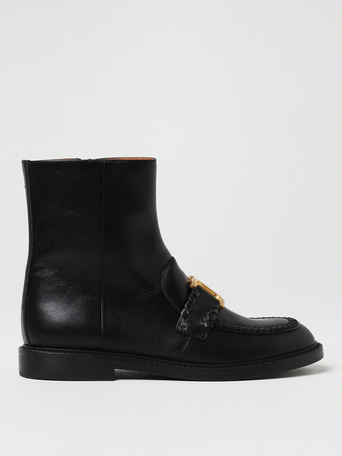 CHLOÉ FLAT ANKLE BOOT: Chloé Marcie leather ankle boots, Black - Img 1