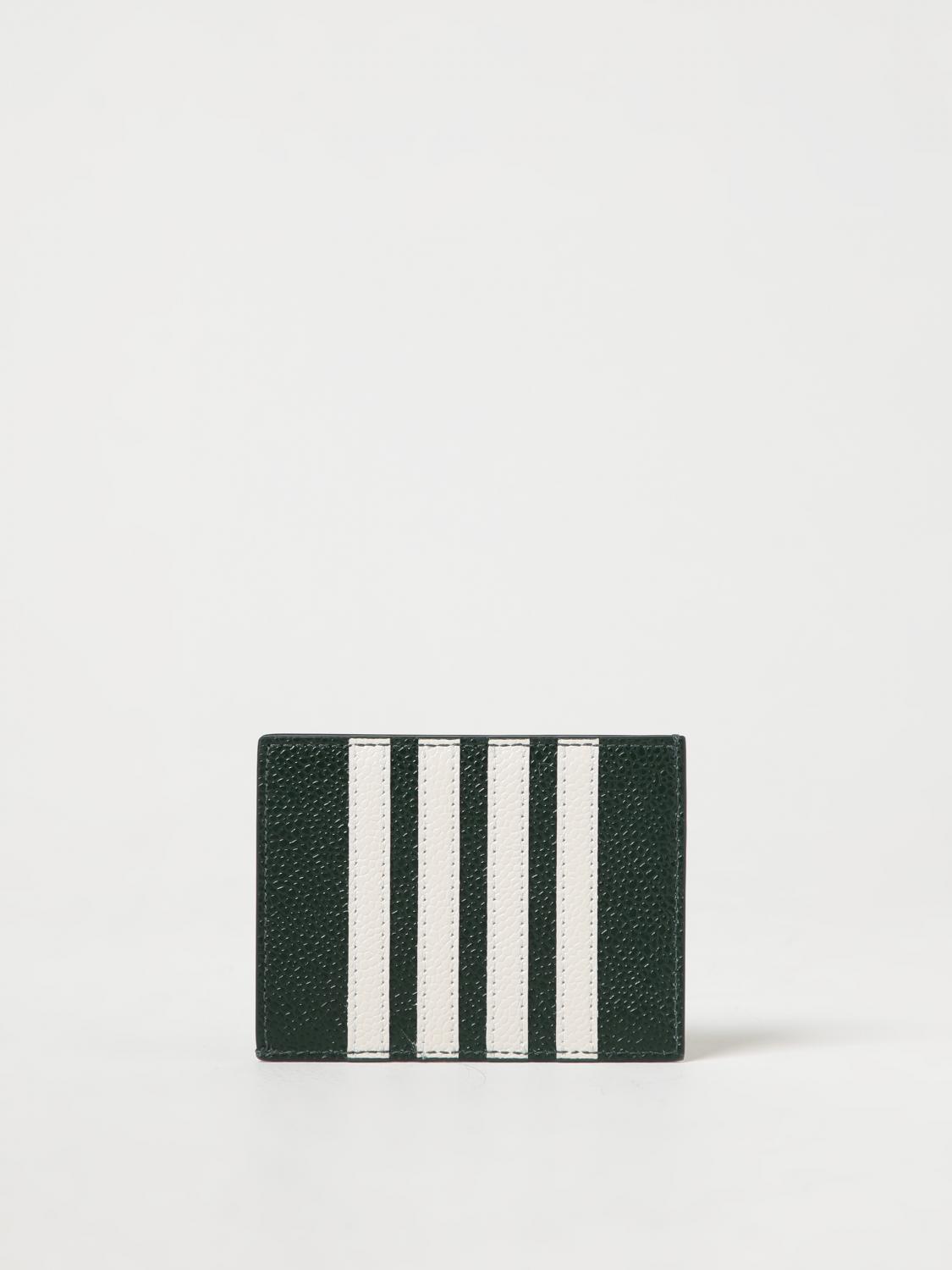 THOM BROWNE WALLET: Thom Browne credit card holder in grained leather, Green - Img 1