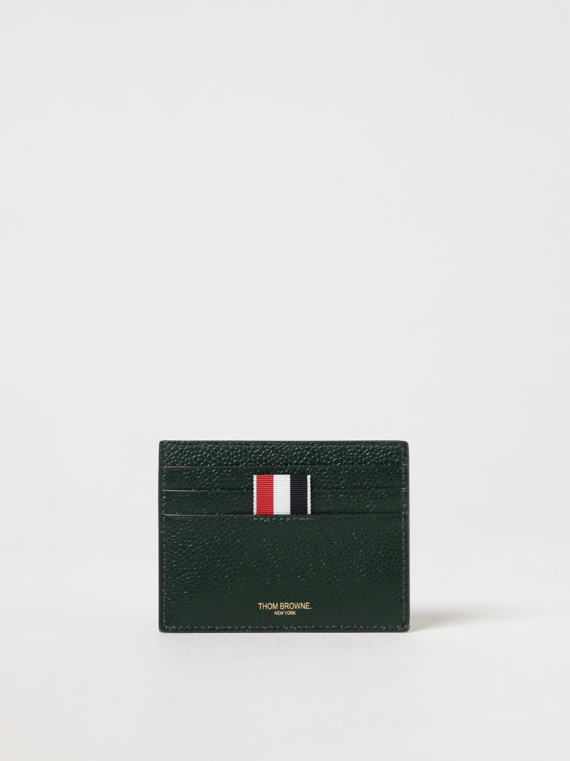 THOM BROWNE WALLET: Thom Browne credit card holder in grained leather, Green - Img 2