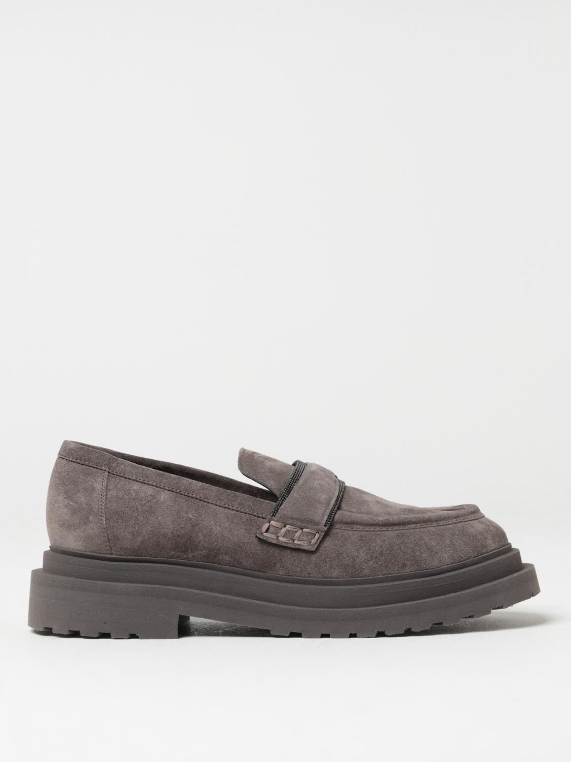 BRUNELLO CUCINELLI: moccasins in suede with jewel - Grey