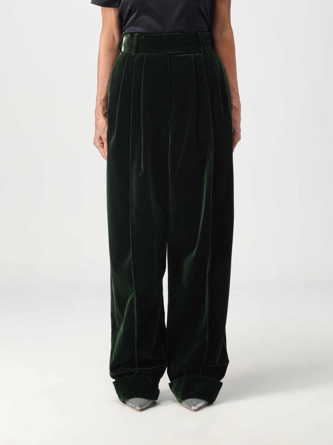 ALEXANDRE VAUTHIER PANTALONE: Pantalone ampio a vita alta in velluto, Verde - Img 1