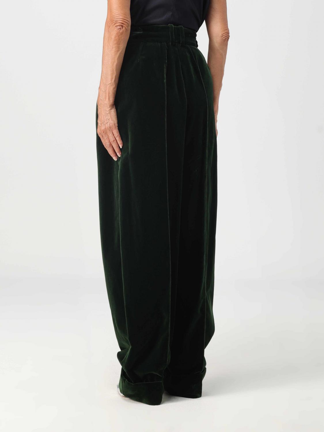 ALEXANDRE VAUTHIER PANTALONE: Pantalone ampio a vita alta in velluto, Verde - Img 2