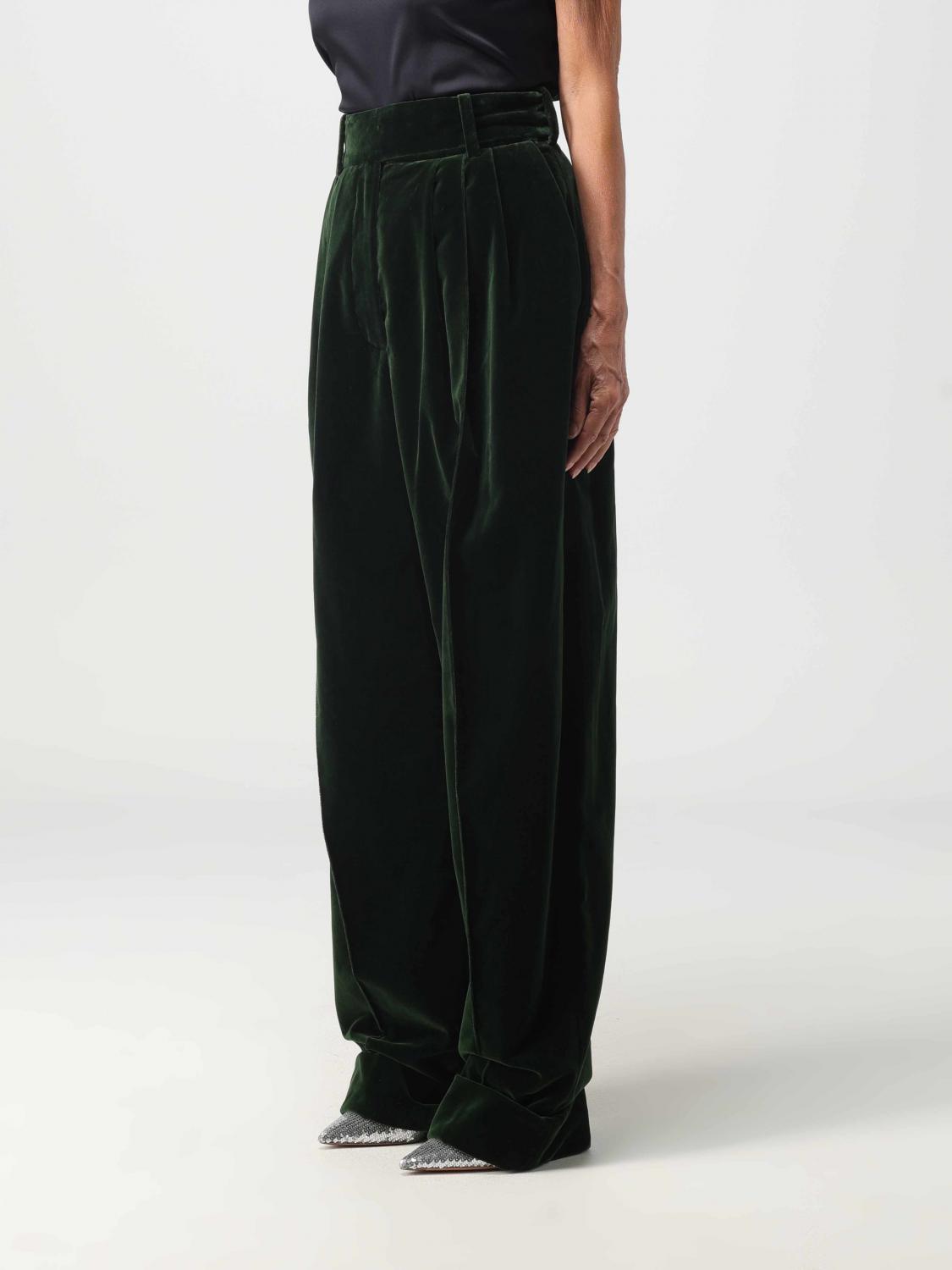 ALEXANDRE VAUTHIER PANTALONE: Pantalone ampio a vita alta in velluto, Verde - Img 3