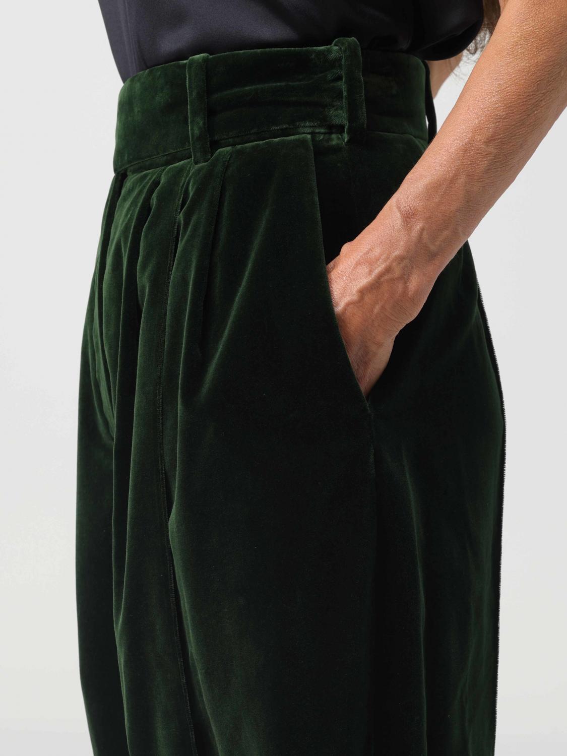 ALEXANDRE VAUTHIER PANTALONE: Pantalone ampio a vita alta in velluto, Verde - Img 4