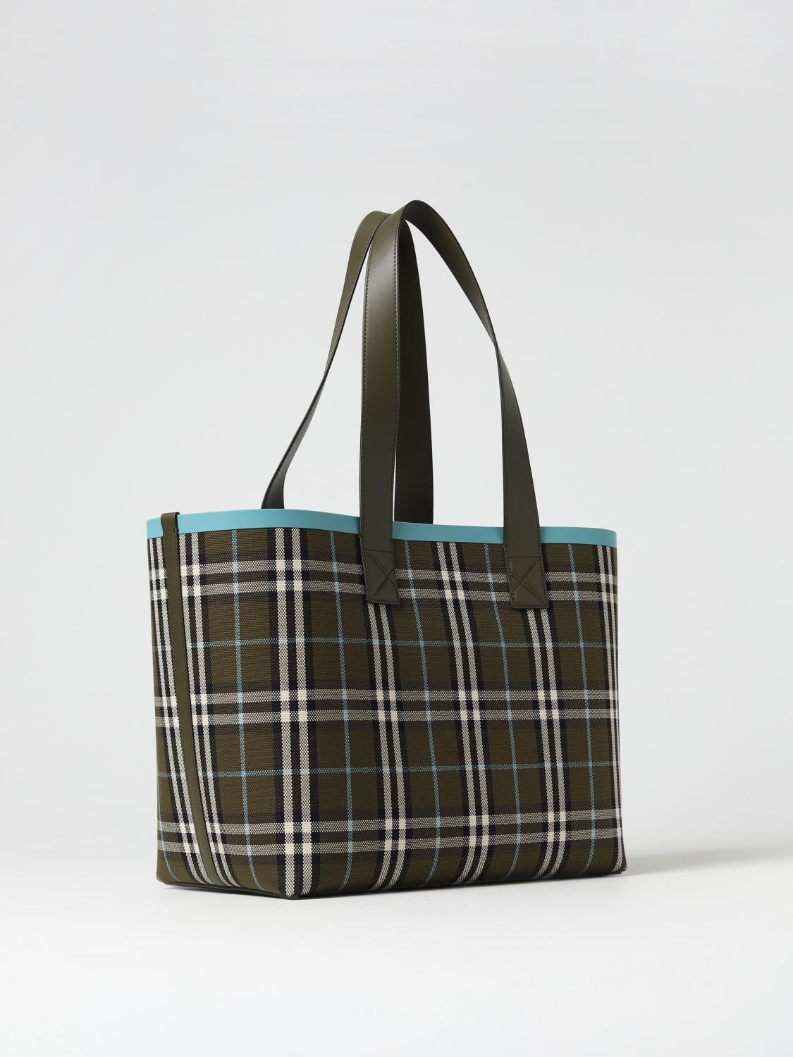 Burberry London bag in canvas with check pattern - Olive | 8078378