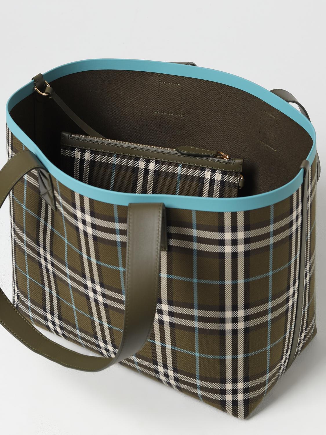 Burberry London bag in canvas with check pattern - Olive | 8078378