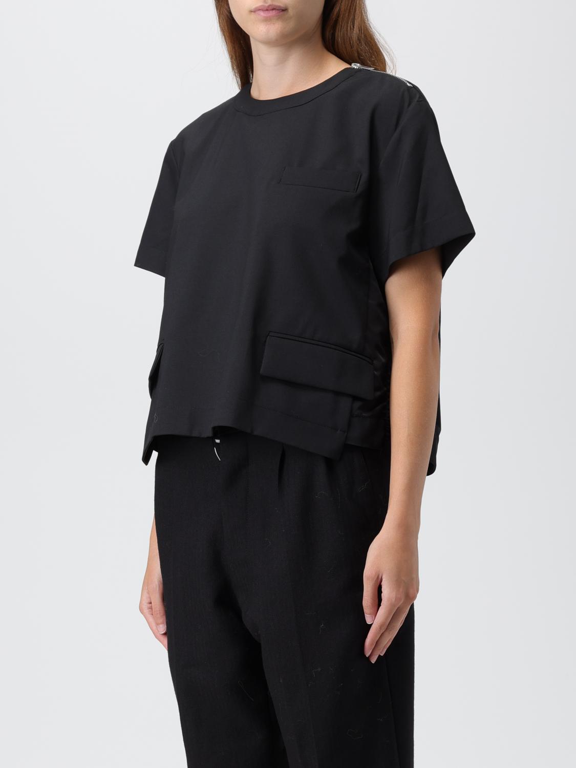 sacai 黒 パフスリーブ Tシャツ SACAI: T-shirt woman - Black | Sacai t-shirt 06759 online at