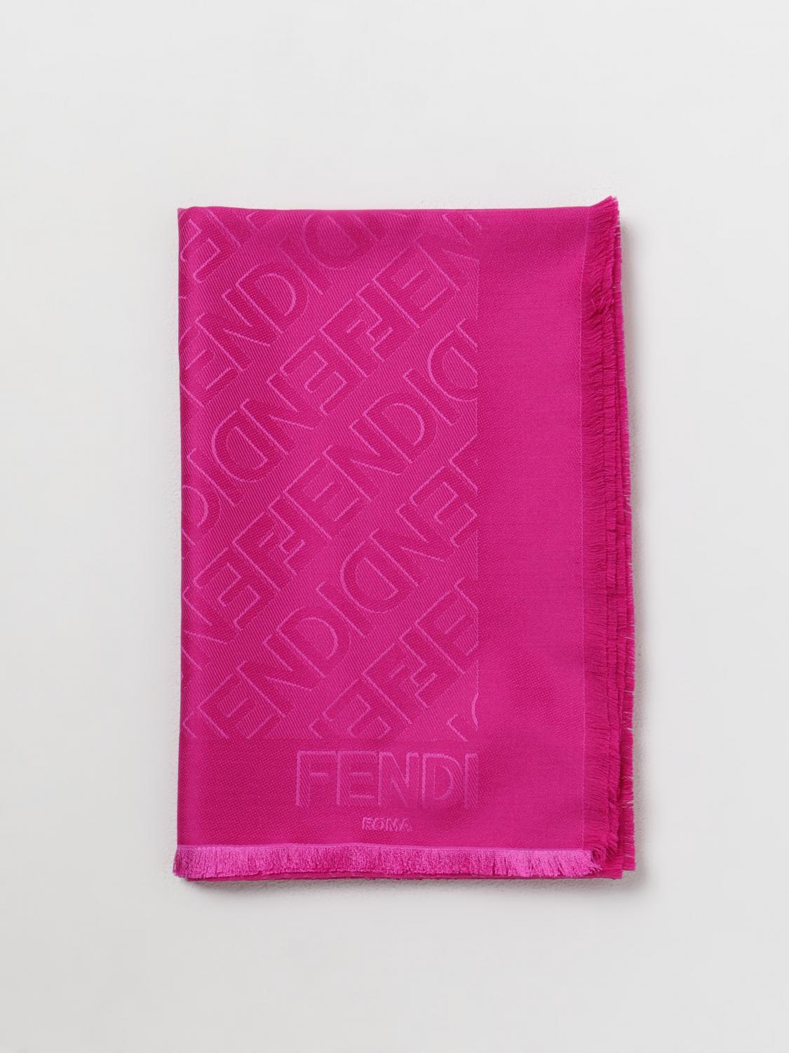 FENDI SCIARPA: Sciarpa Fendi in misto seta e lana con logo jacquard, Rosa - Img 1
