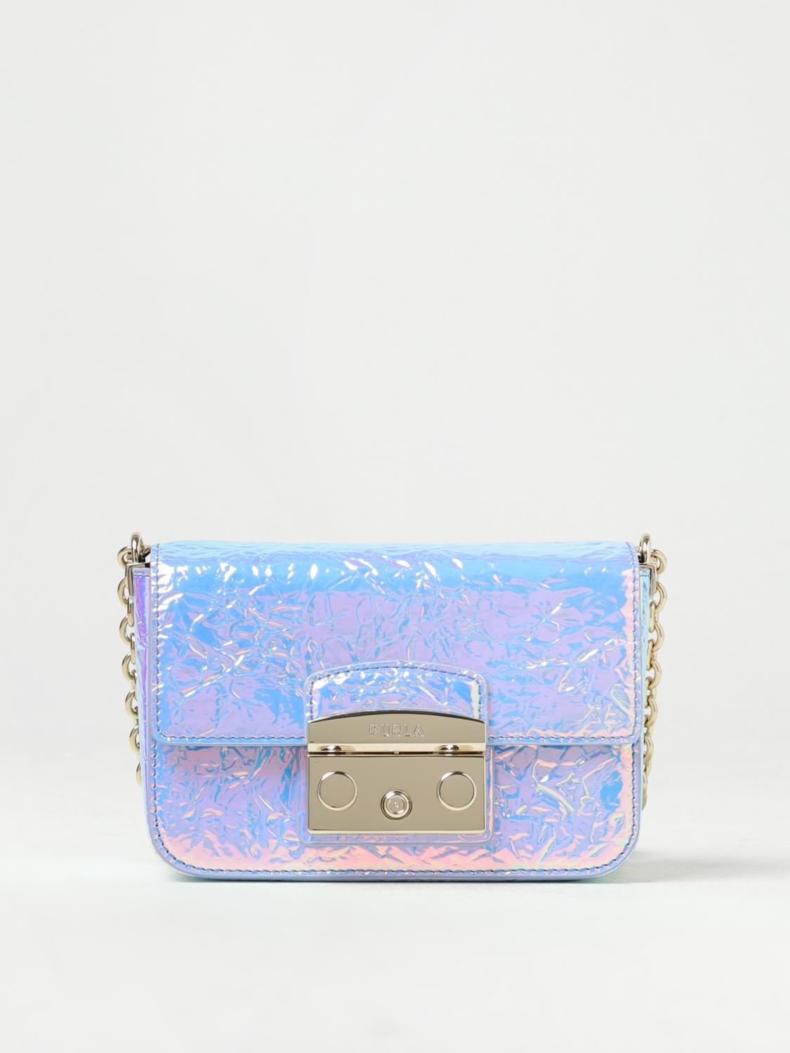 FURLA BORSA MINI: Borsa Metropolis Furla in pelle sintetica olografica, Azzurro - Img 1