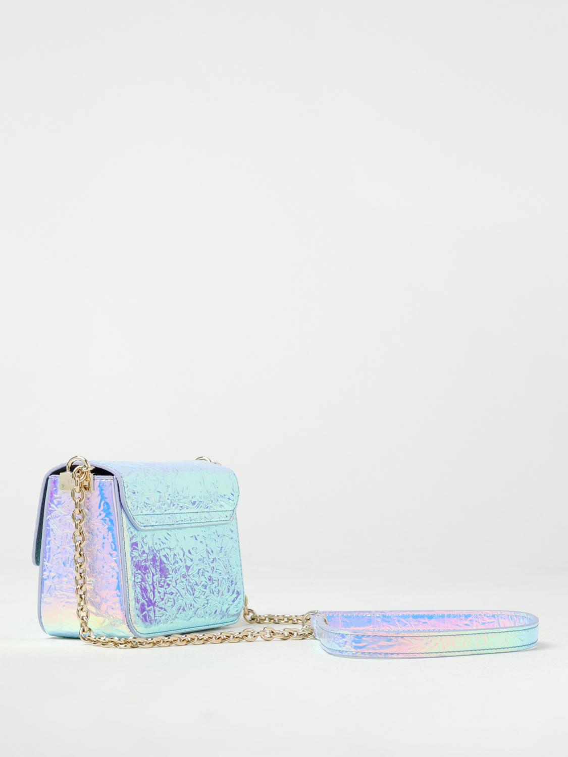 FURLA BORSA MINI: Borsa Metropolis Furla in pelle sintetica olografica, Azzurro - Img 2