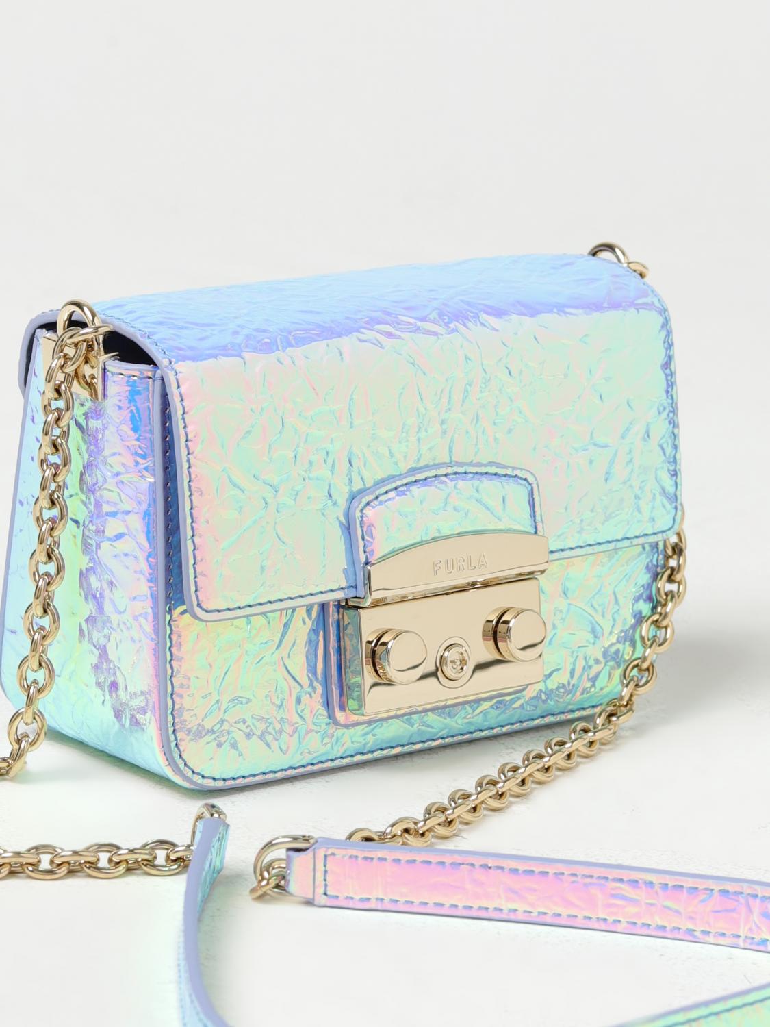 FURLA BORSA MINI: Borsa Metropolis Furla in pelle sintetica olografica, Azzurro - Img 3