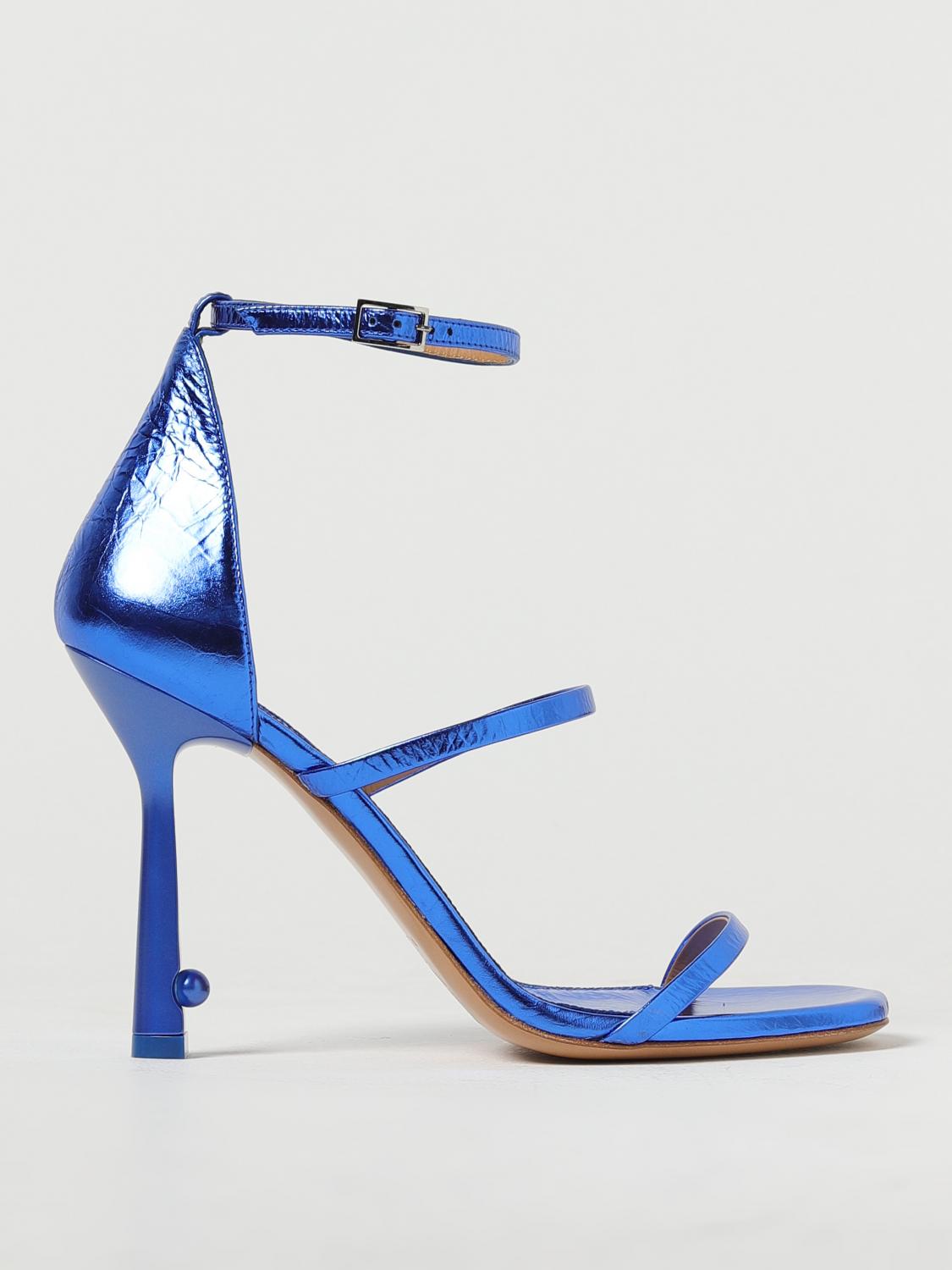 OFF-WHITE: Sandalo Lollipop Strappy in pelle laminata Blue