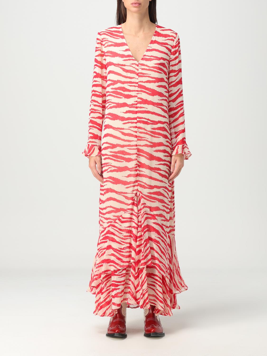 Ganni dress in printed georgette - Red | F8148 | GIGLIO.COM