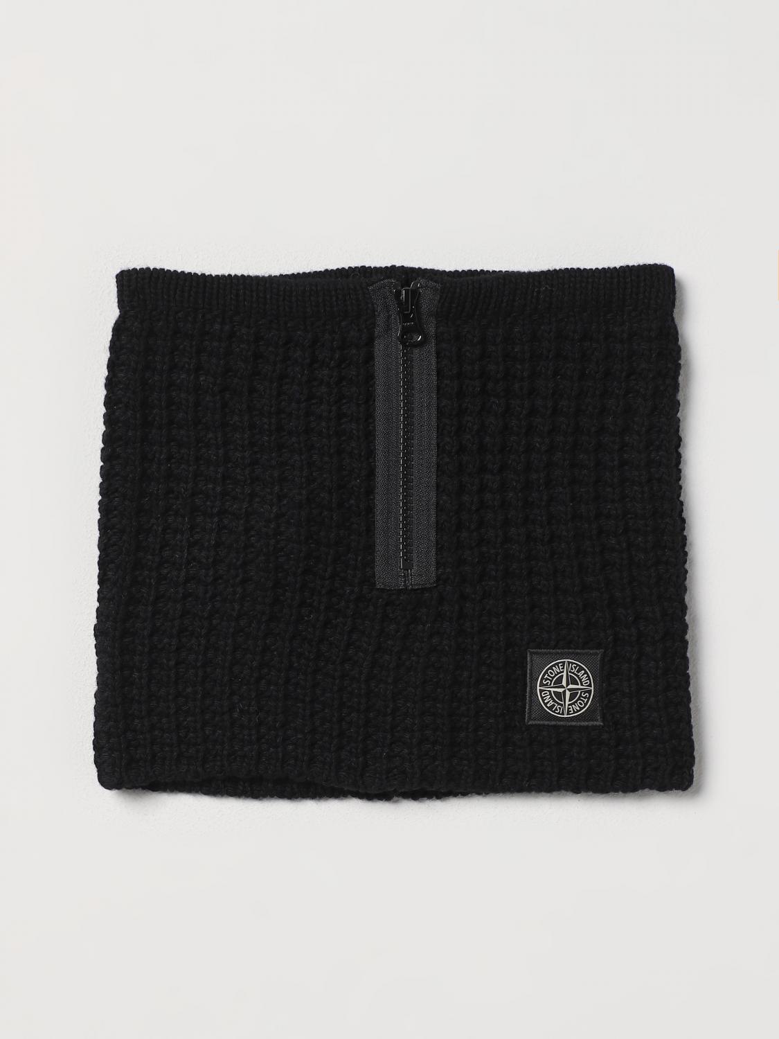 STONE ISLAND SCIARPA: Scaldacollo Stone Island in maglia di lana con logo, Nero - Img 1