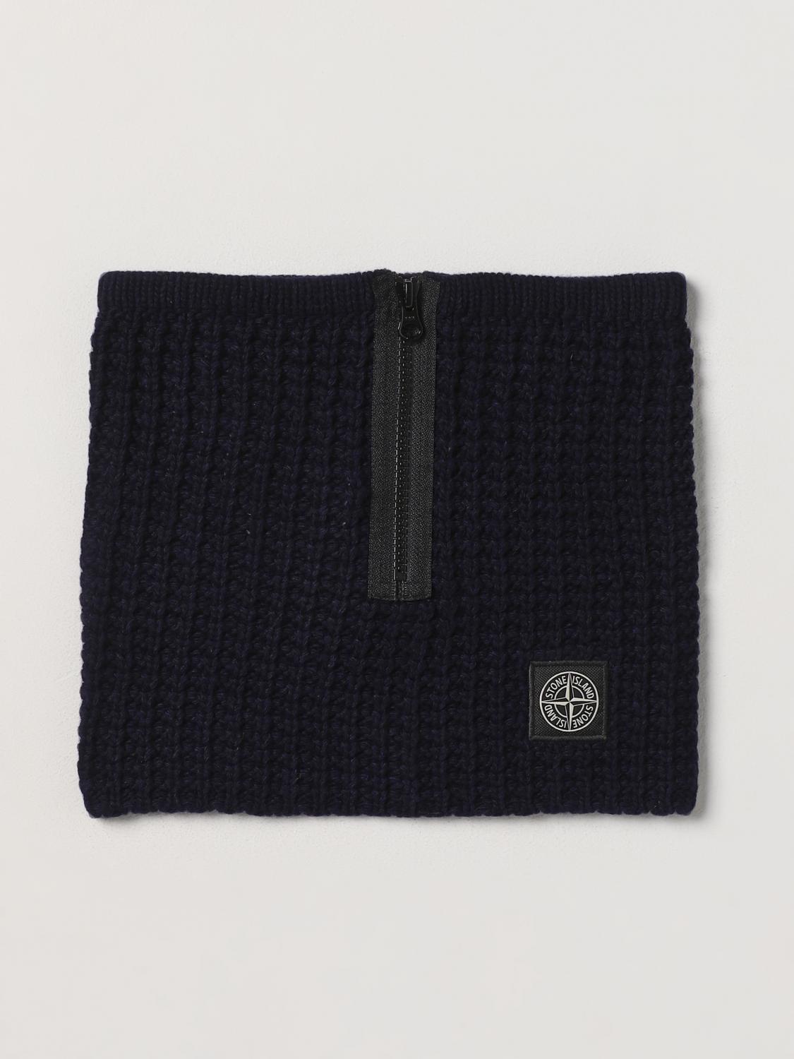 STONE ISLAND SCIARPA: Scaldacollo Stone Island in maglia di lana con logo, Blue - Img 1