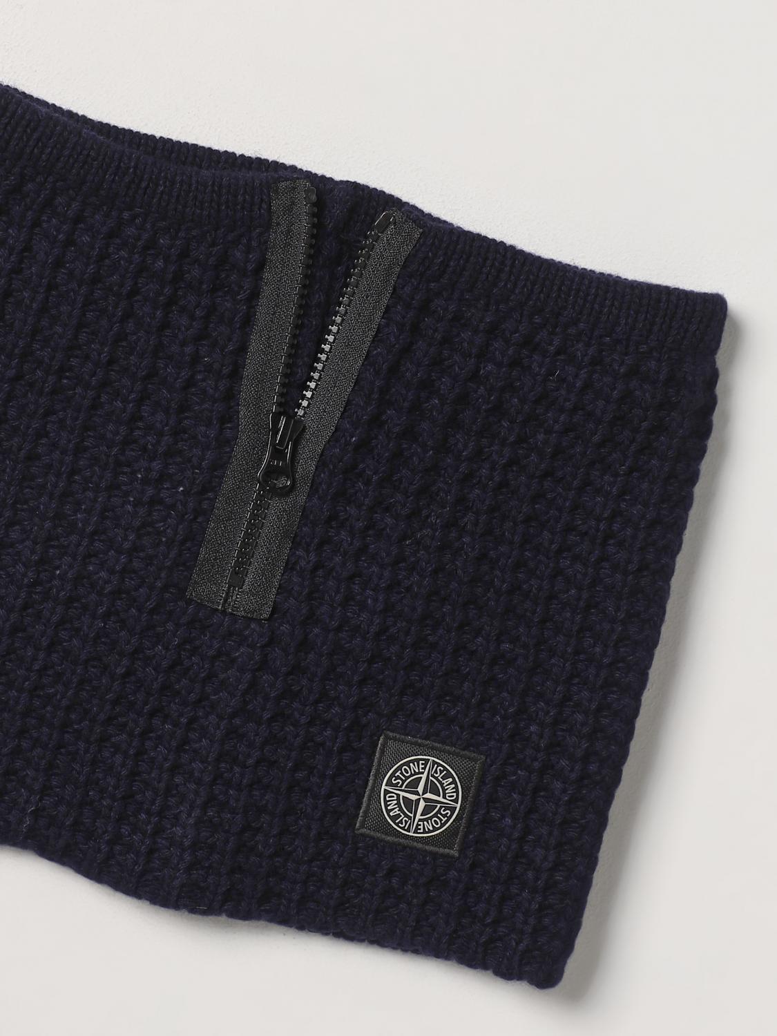 STONE ISLAND SCIARPA: Scaldacollo Stone Island in maglia di lana con logo, Blue - Img 3