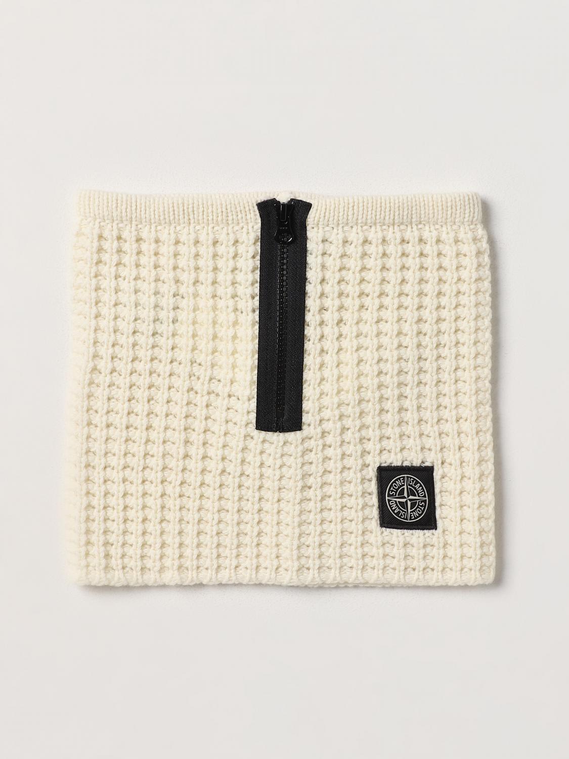 STONE ISLAND SCIARPA: Scaldacollo Stone Island in maglia di lana con logo, Bianco 1 - Img 1