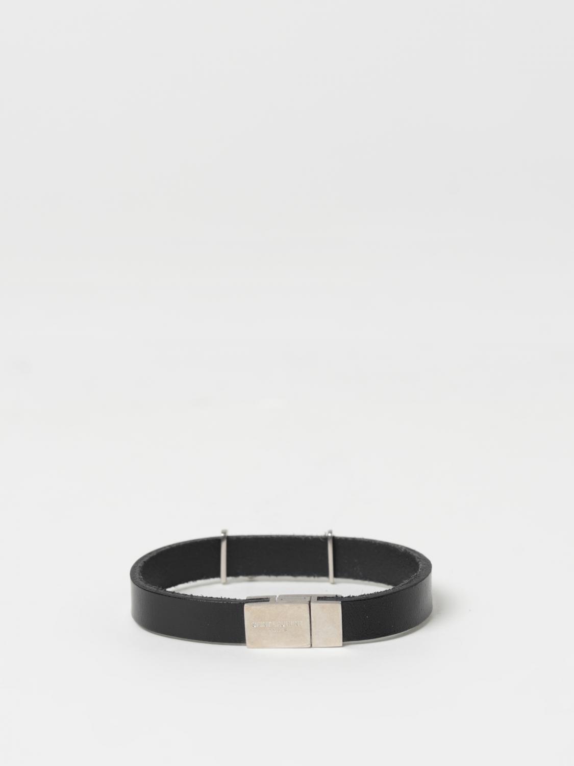 SAINT LAURENT GIOIELLO: Bracciale Saint Laurent in pelle e metallo, Nero - Img 2
