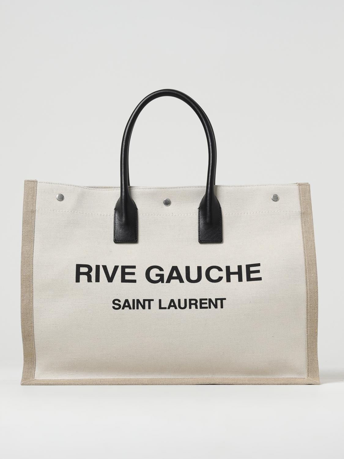 SAINT LAURENT BORSA: Borsa Rive Gauche Saint Laurent in canvas e pelle, Beige - Img 1