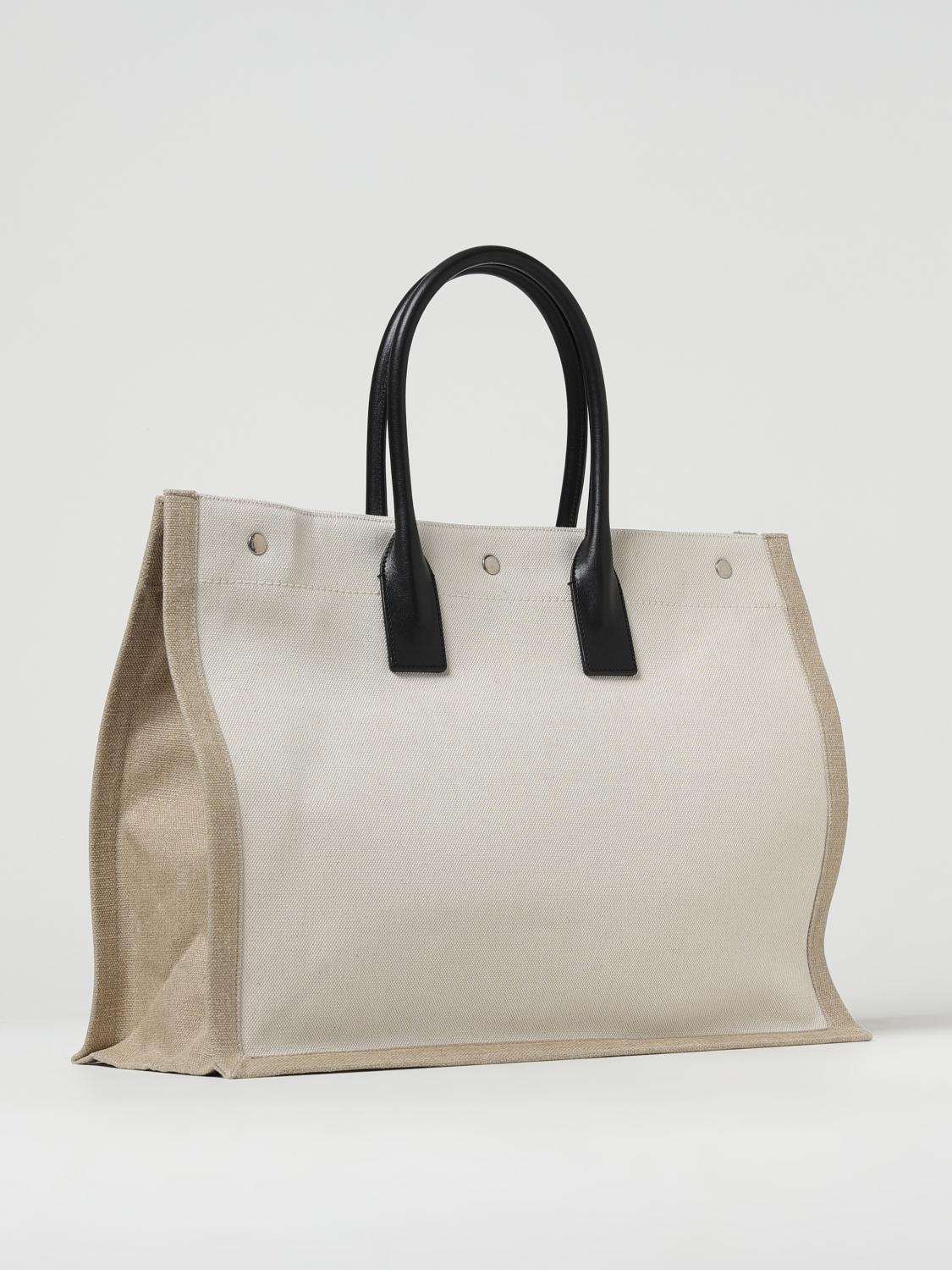 SAINT LAURENT BORSA: Borsa Rive Gauche Saint Laurent in canvas e pelle, Beige - Img 2