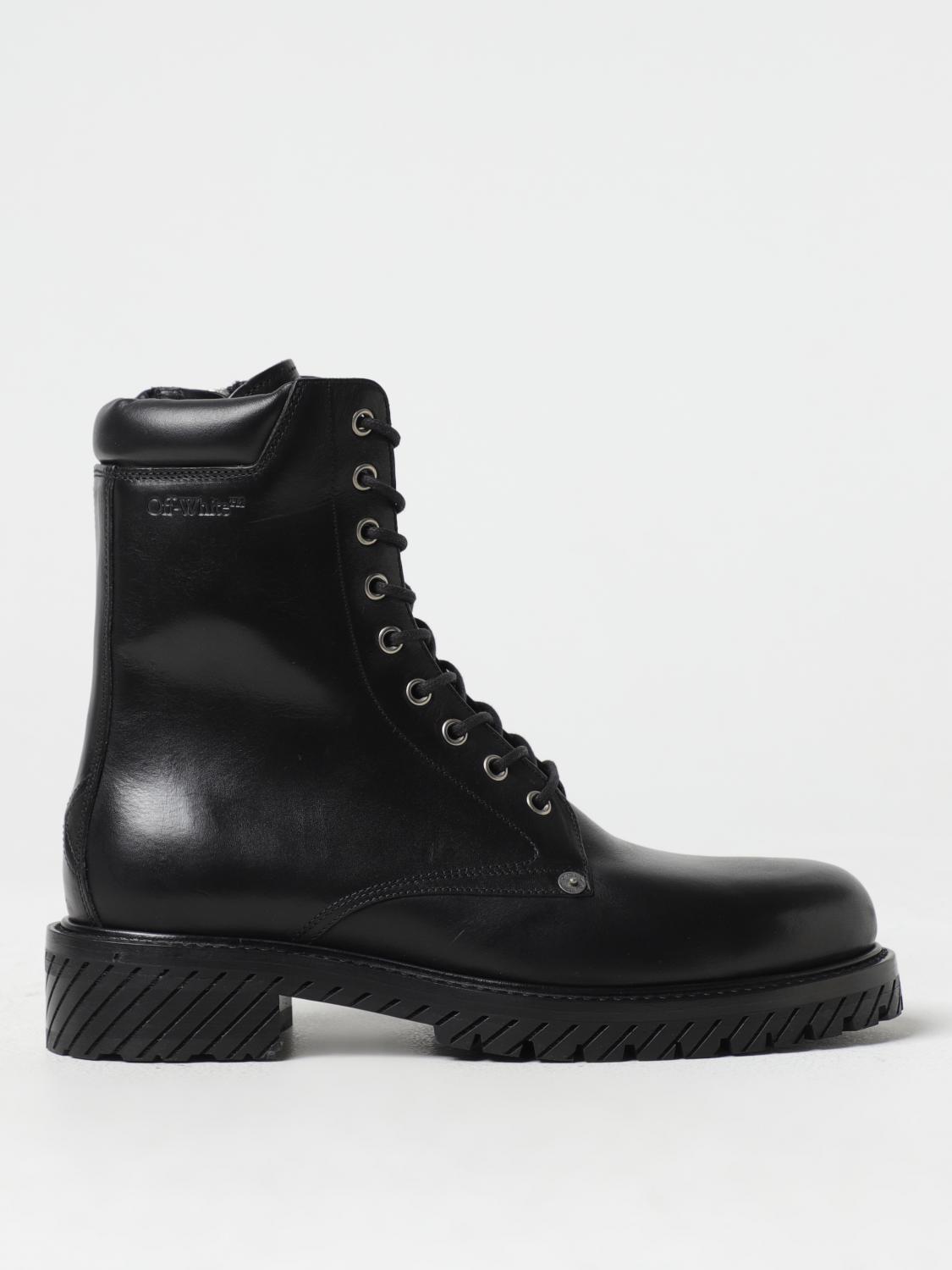 OFF-WHITE BOOT: Off-White leather ankle boots with laces, Black - Img 1