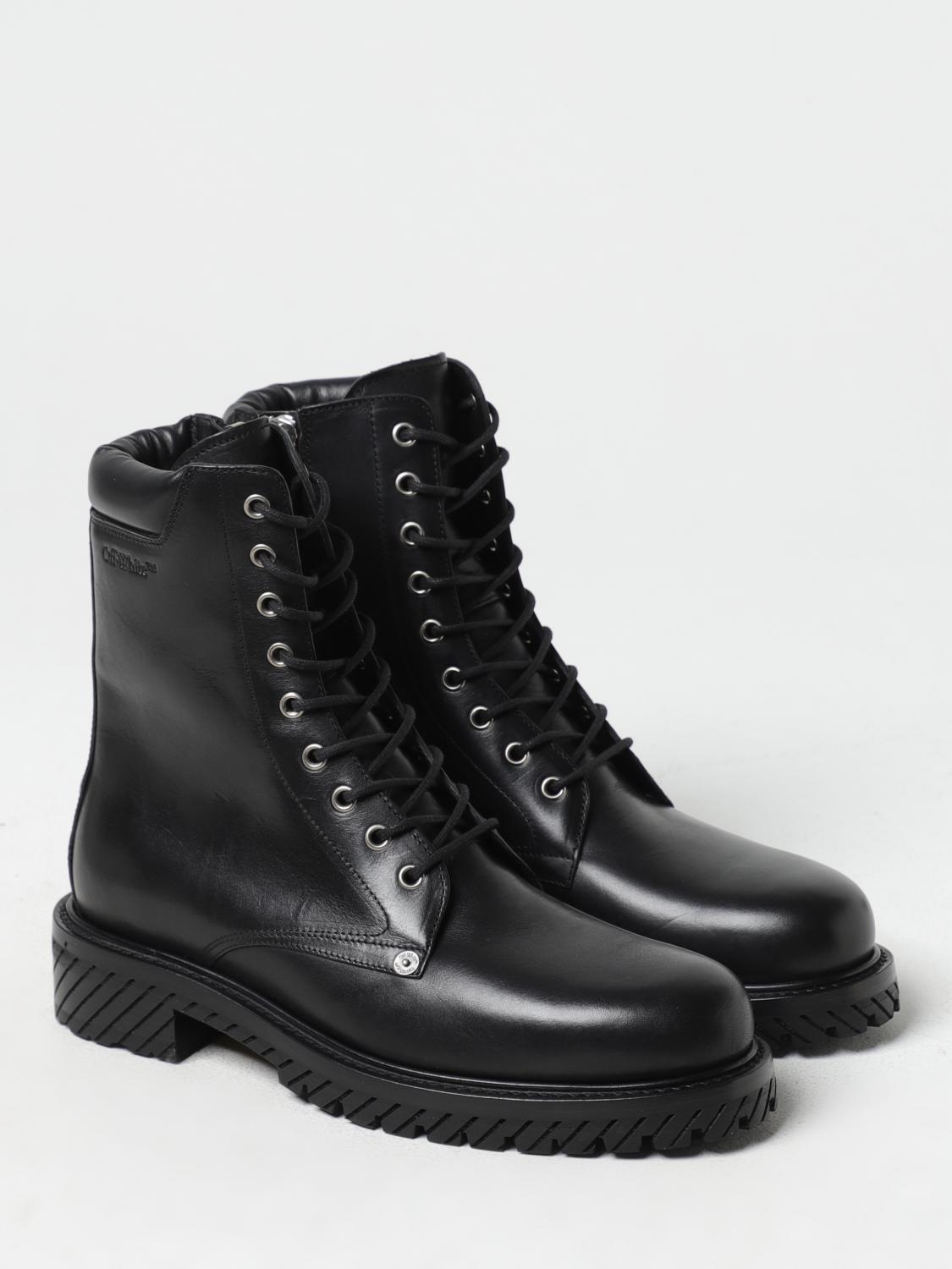 OFF-WHITE BOOT: Off-White leather ankle boots with laces, Black - Img 2