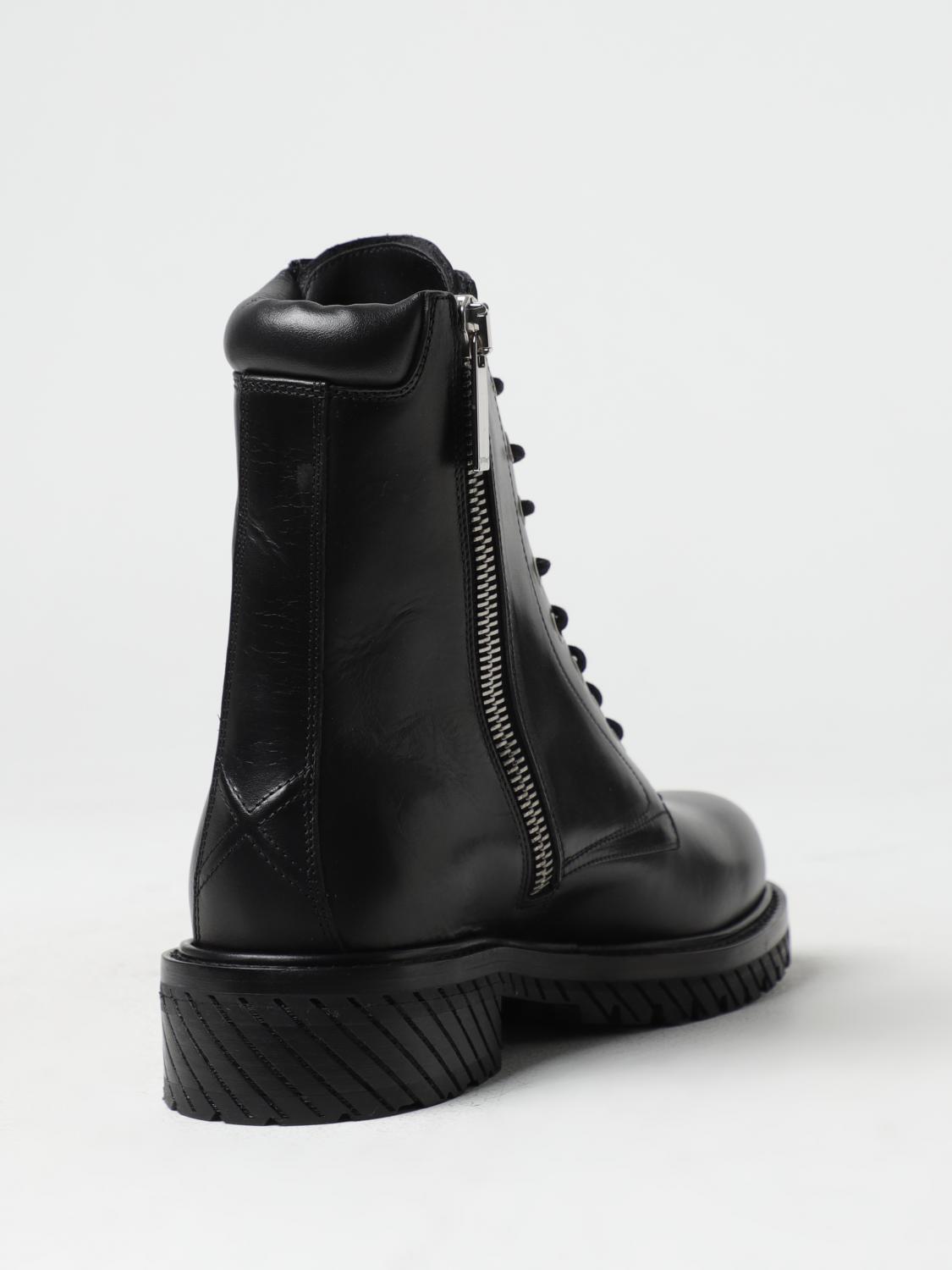 OFF-WHITE BOOT: Off-White leather ankle boots with laces, Black - Img 3